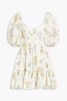 Платье мини из сирсакера с цветочным принтом и вырезами ZIMMERMANN, слоновая кость