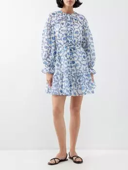 Платье мини из смесового хлопка с принтом pixie Saloni, синий