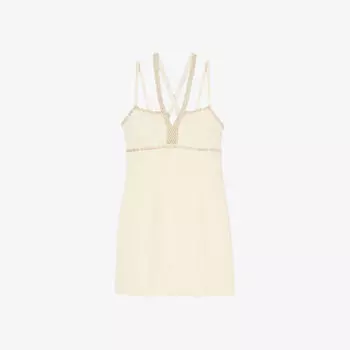 Платье мини из ткани с искусственным жемчугом Sandro, цвет naturels