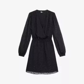 Платье мини из ткани в горошек с V-образным вырезом The Kooples, черный