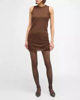 Платье мини из тюля стрейч Saint Laurent, цвет Ebano