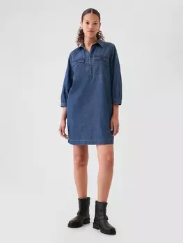 Платье мини из ультрамягкого денима в практичном стиле Gap, синий
