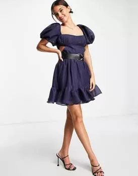 Платье мини из вуали с плиссированным лифом и поясом из искусственной кожи ASOS DESIGN