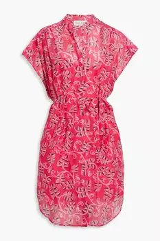Платье мини из вуали с принтом Tilda и поясом SALONI, фуксия