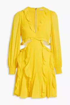 Платье мини из жоржета-купе Mitzi с вырезами и оборками ALICE + OLIVIA, желтый