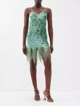 Платье мини из жоржета с бахромой и пайетками Ashish, зеленый