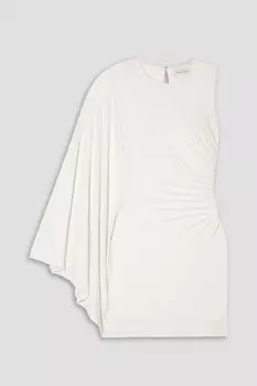 Платье мини Kenna из джерси с одним рукавом и сборками HALSTON, белый