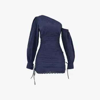 Платье мини-кроя из хлопка с открытыми плечами и вышивкой Broderie Mistress Rocks, синий