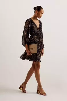 Платье мини Kumiko с v-образным вырезом и завязками спереди Ted Baker, синий