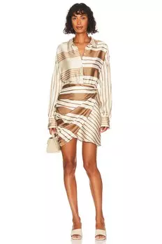 Платье мини L'Academie The Kamille, цвет Brown & Ivory Stripe