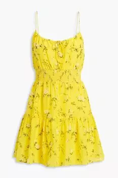 Платье мини Lai из хлопка и шелковой вуали со сборками и цветочным принтом ALICE + OLIVIA, желтый