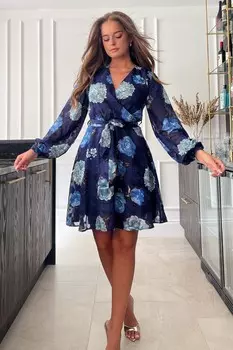 Платье мини-лотти с расклешенным низом Girl In Mind, синий