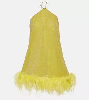 Платье мини Lumire Plumage с вырезом халтер OSREE, желтый