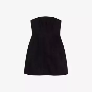 Платье мини Maje из льна без бретелек с присборенной спинкой и расклешенной юбкой, черный