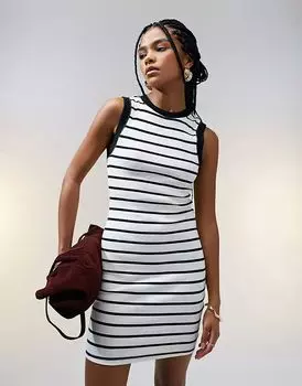 Платье-мини-майка ASOS DESIGN в стиле 90-х годов с отделкой в рубчик и принтом в черно-белую полоску