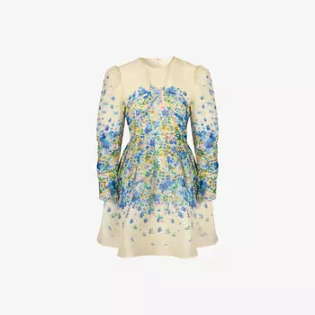 Платье мини Malina Leoni из смесового шелка с цветочным принтом, мультиколор