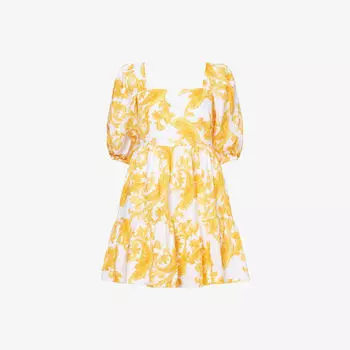 Платье мини Mandelieu Heidi Klein из льна с квадратным вырезом, желто-белый