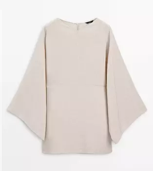 Платье мини Massimo Dutti Short With Voluminous Sleeves, светло-серый