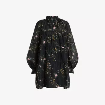 Платье мини mindy свободного кроя из переработанного полиэстера с графическим принтом Allsaints, черный