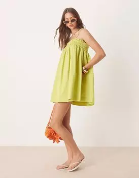 Платье-мини Miss Selfridge из хлопка цвета лайма