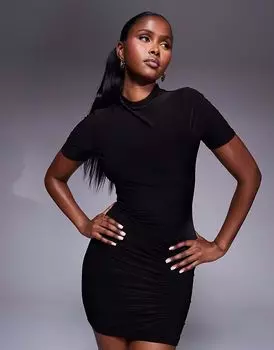 Платье-мини Missyempire двойного кроя облегающего кроя с открытой спиной и сборками спереди черного цвета