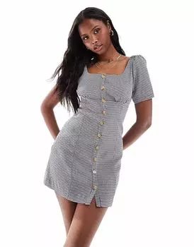 Платье-мини «молочница» Daisy Street с застежкой на пуговицы спереди в однотонную клетку в клетку