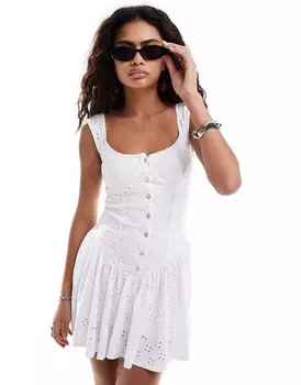 Платье мини Motel Pearl Button Through Broderie, белый