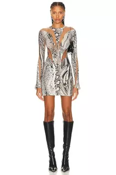 Платье мини Mugler Long Sleeve, цвет Warped Snake & Nude 01