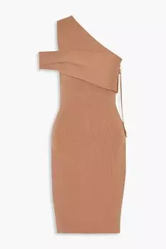 Платье мини MyBody на одно плечо эластичной вязки AZ FACTORY, песочный