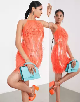 Платье-мини на бретельках с пайетками Asos Edition, оранжевый