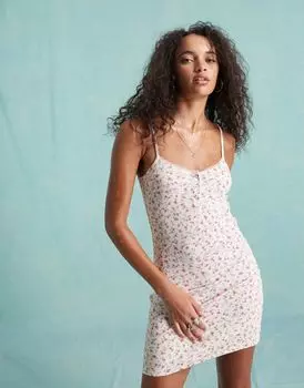 Платье мини на бретельках в рубчик с ярким принтом Miss Selfridge