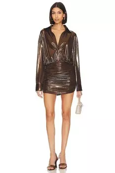 Платье мини Norma Kamali Oversized Bf Shirt Shirred Bottom, цвет Chocolate