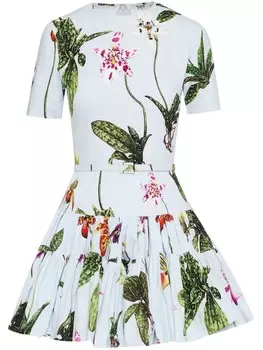 Платье мини Oscar de la Renta с цветочным принтом, синий