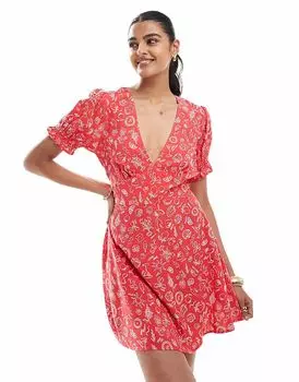 Платье-мини от Miss Selfridge в стиле чайной вечеринки с красным принтом