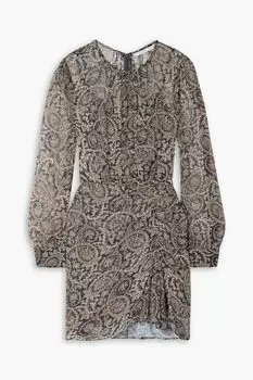 Платье мини Palmora из шелкового шифона со сборками и принтом пейсли VERONICA BEARD, черный