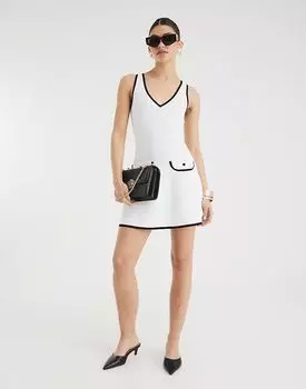 Платье-мини-платье River Island Knit в рубчик белого цвета