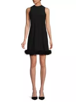 Платье мини-платья из страусиных перьев Bebe, черный