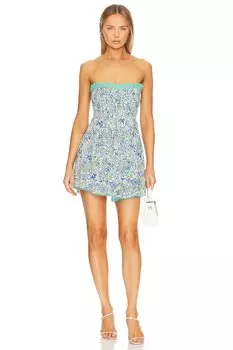 Платье мини Poupette St Barth Claire Bandeau, цвет White & Blue Nature