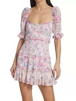 Платье - Мини Присборенное HEMANT & NANDITA с цветочным принтом, белый