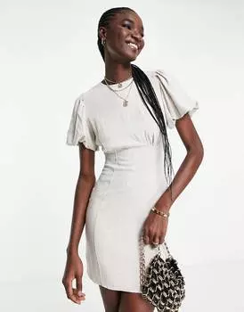 Платье мини прямого кроя из льна с пышными рукавами ASOS DESIGN