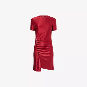 Платье мини Rabanne из стрейч-джерси с драпировкой и декоративными заклепками, красный