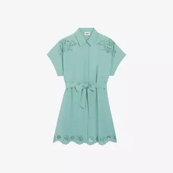 Платье мини Rafia из льняной ткани английской вышивки с поясом Claudie Pierlot, цвет verts