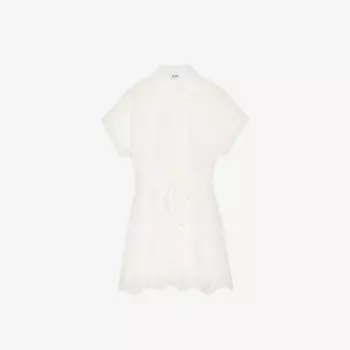 Платье мини Rafia из льняной ткани английской вышивки с поясом Claudie Pierlot, цвет naturels