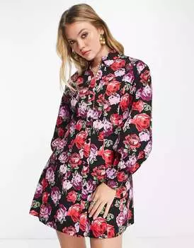 Платье мини-рубашка из твила с розовым принтом ASOS