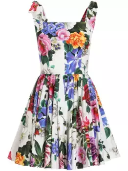Платье мини с цветочным принтом DOLCE & GABBANA, белый