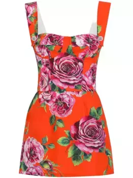 Платье мини с цветочным принтом DOLCE & GABBANA, красный