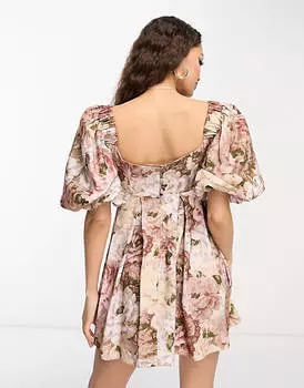 Платье мини с цветочным принтом и пышными рукавами ASOS DESIGN Petite