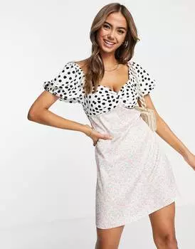 Платье мини с цветочным принтом Miss Selfridge с перекручиванием спереди