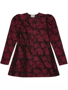 Платье мини с длинными рукавами и принтом GANNI, красный