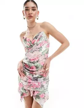 Платье мини с драпировкой и цветочным принтом ASOS DESIGN